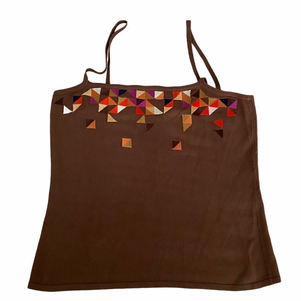 Vintage Worth Brown Embroidered Knit Camisole 8